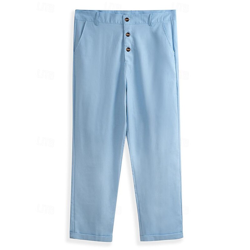 Men's Linen Pants Trousers Summer Pants Beach Pants Front Pocket Straight Leg Plain Comfort Breathable Business Casual Daily Fashion Basic Black White4
