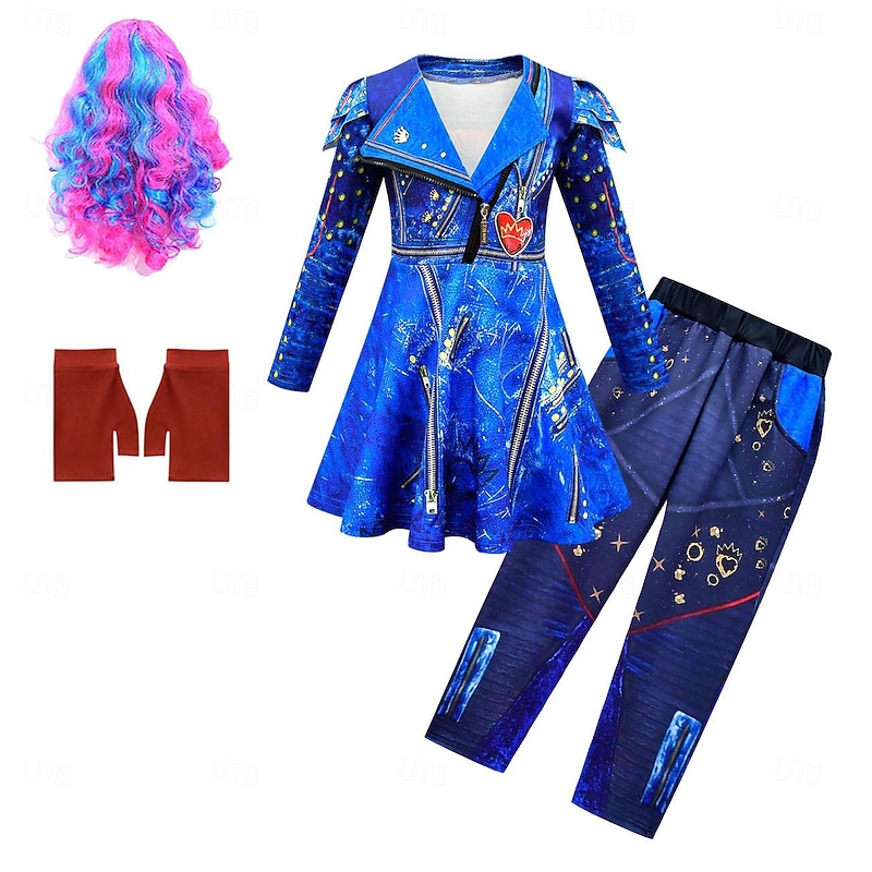 Descendants Evie Dress Pants Gloves Movie Cosplay Kids Masquerade Causal2