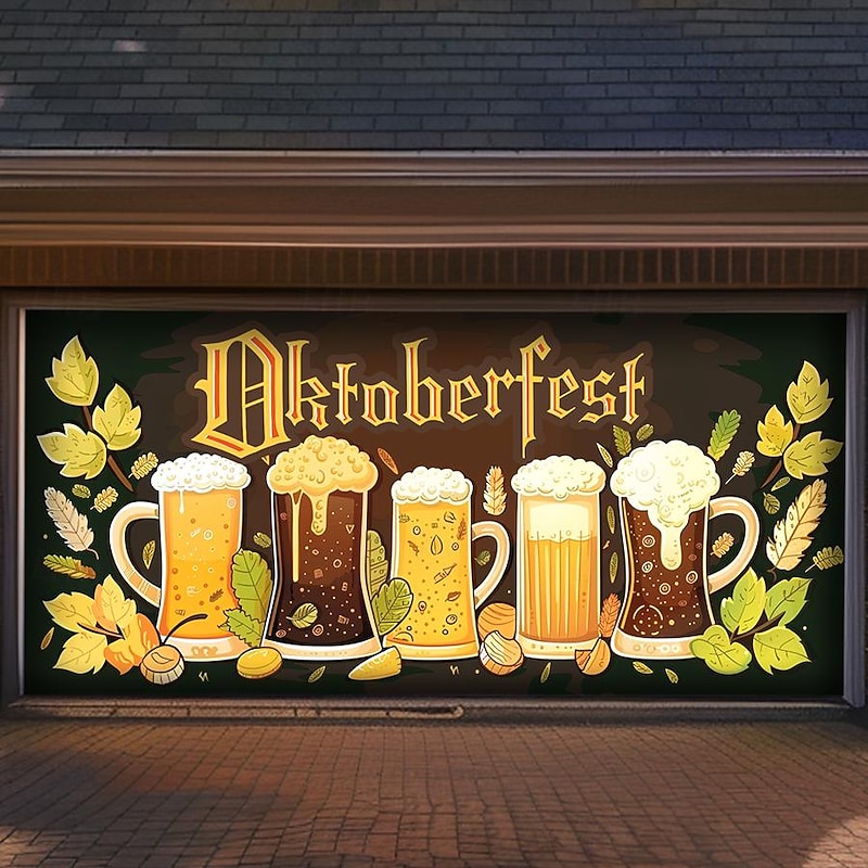 German Oktoberfest 2025 Outdoor Garage Door Cover Banner Beer Vintage Märzen Beer Large Backdrop Decoration for Holiday Outdoor Garage Door Home Wall Decorations4