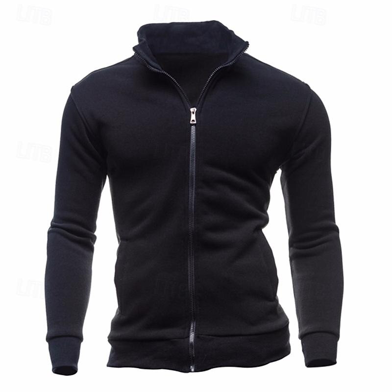 Men's Sweatshirt Zip Up Hoodie Full Zip Sweatshirt Black Wine Army Green Navy Blue Light Grey Standing Collar Plain Zip Up Sports & Outdoor Daily Holiday Polyester Streetwear Basic Casual Spring