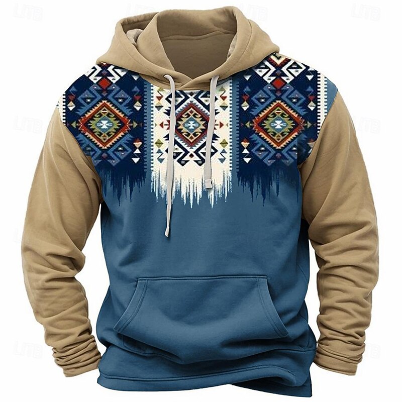 Men's Bandana Print Hoodie Hoodies Sweatshirt Fashion Cowboy Long Sleeve Crew Neck Blue Brown Fall Winter Designer4