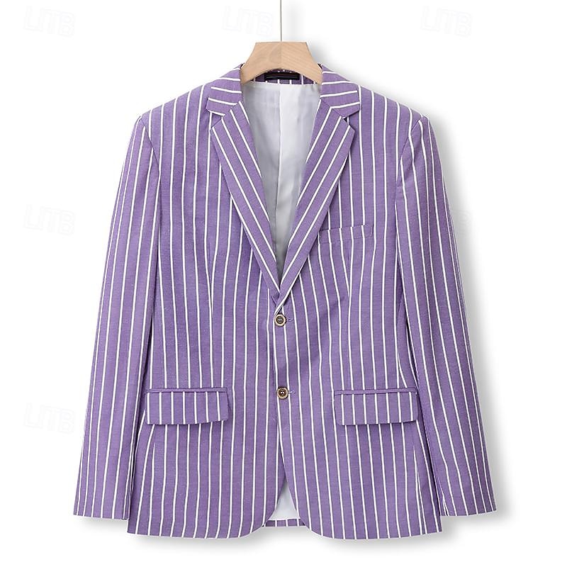 Men's Graduation Blazer Formal Evening Wedding Party Birthday Party Fashion Casual Spring &  Fall 95% Polyester 5% Spandex Stripes Pocket Casual / Daily Single Breasted Blazer Pink Blue Orange Green3