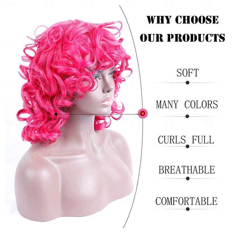 Curly Wig for Black Women Soft Short Curly Wig with Bangs Halloween Cosplay Party Wigs3