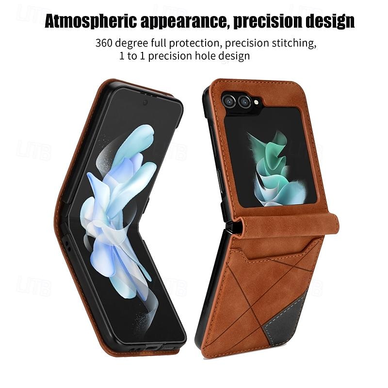 Phone Case For Samsung Galaxy Z Flip 7 Z Flip 6 Z Flip 5 Z Flip 4 Z Flip 3 Flip Cover Card Slot Shockproof Retro Geometric Pattern PC PU Leather2