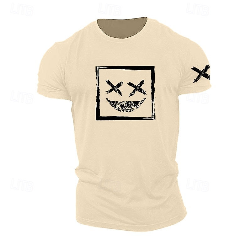 Men's T-Shirt | Short Sleeve Graphic | Edgy Distressed X-Eyes Grin Face with Sleeve Print4