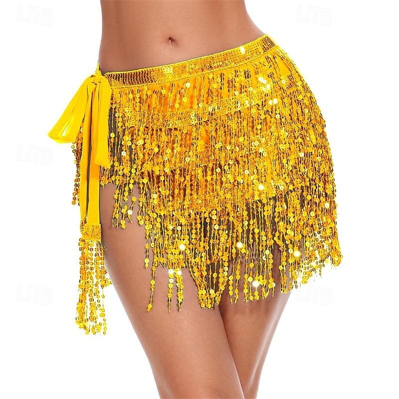 Sequin Skirt Fringe Wrap Skirts Sparkly Belly Dance Hip Scarf Tassel Skirt Party Rave Costume for Women Girls2