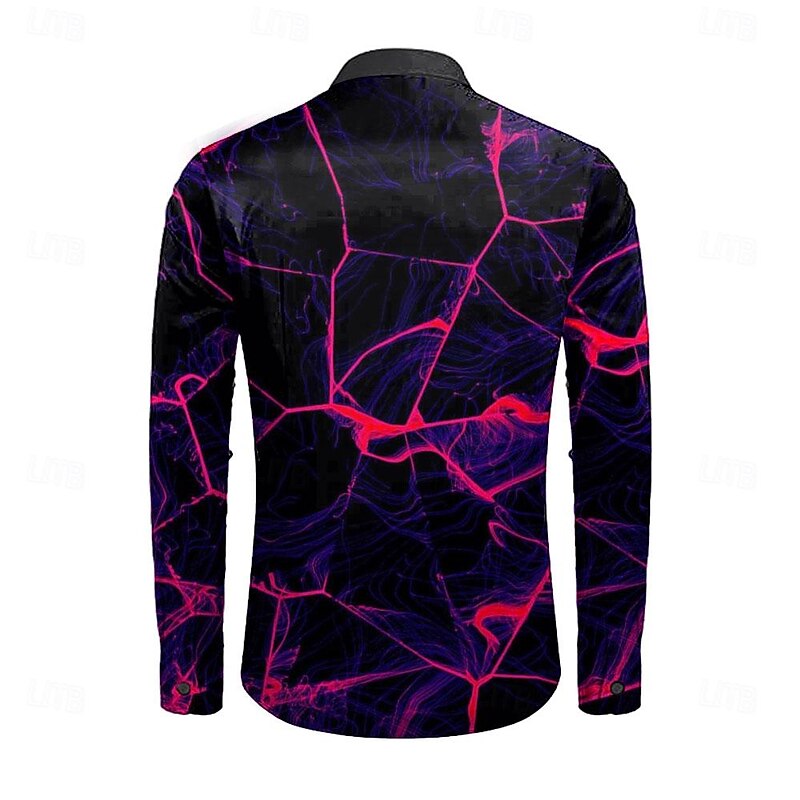Men's Geometric Pattern Shirt Dress Shirt Button Up Shirt Long Sleeve Casual Daily Fall Winter Spring & Summer Turndown Shirt Collar Button Up 3D Print Fuchsia2