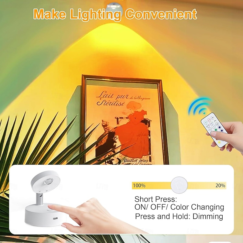 Picture Lights USB Rechargeable Painting Light 13 Colors Wireless Remote Control Dimmable Timer Color Change Mini Indoor Spotlight Art Gallery Living Room Photo Frame Decoration 1/2pcs for Halloween3