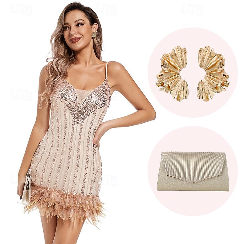 Retro Vintage Roaring 20s 1920s Flapper Dress Cosplay Costume Outfits The Great Gatsby Wedding Guest Sequins Feather Fancy Dress Women's Christmas Halloween Carnival Halloween Party / Evening Wedding3