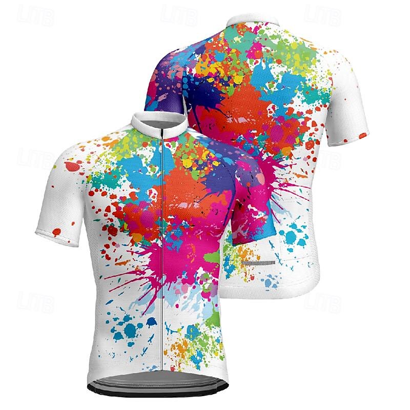 Men's Cycling Jersey Graffiti Short Sleeve Bike Tee Tshirt Jersey with 3 Rear Pockets Mountain Bike MTB Quick Dry Anatomic Design Wicking Breathable Sports White Yellow Blue Clothing Apparel