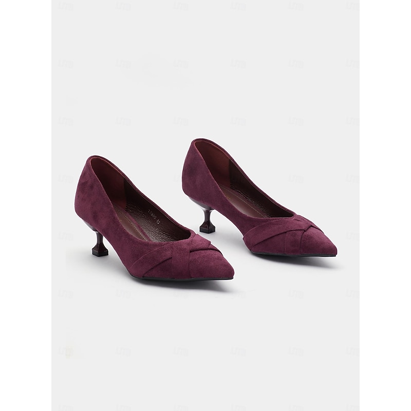 Women's Burgundy Suede Kitten Heel Pumps with Cross Knot Detail for Elegant and Formal Wear4