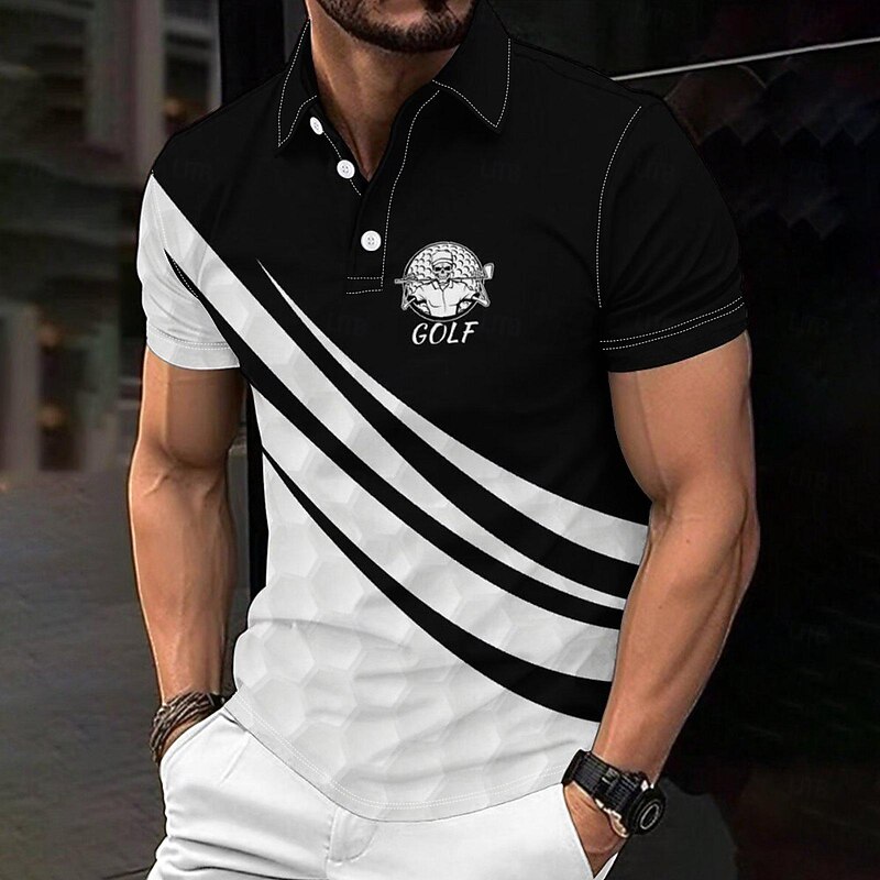 Men's Casual 3D Print Polo Set Daily Wear Short Sleeve Turndown Polo Shirts White Spring & Summer S M L Micro-elastic Lapel Polo