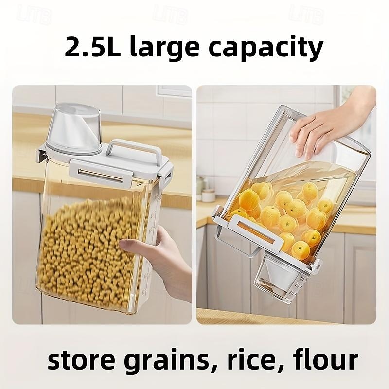 1pc Storage Container with Lid - Household Insect-Proof Moisture-Proof Airtight Jar - Portable Leak-Proof Food Storage Box for Cereal, Nuts, Flour, and Rice - Kitchen Organization and Storage Accessories4