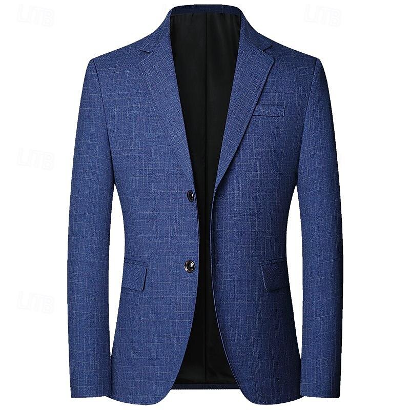 Men's Graduation Blazer Business Cocktail Party Wedding Party Without Dress Pants Fashion Casual Spring &  Fall Polyester Plain Pocket Buttons Comfortable Single Breasted Blazer Blue2