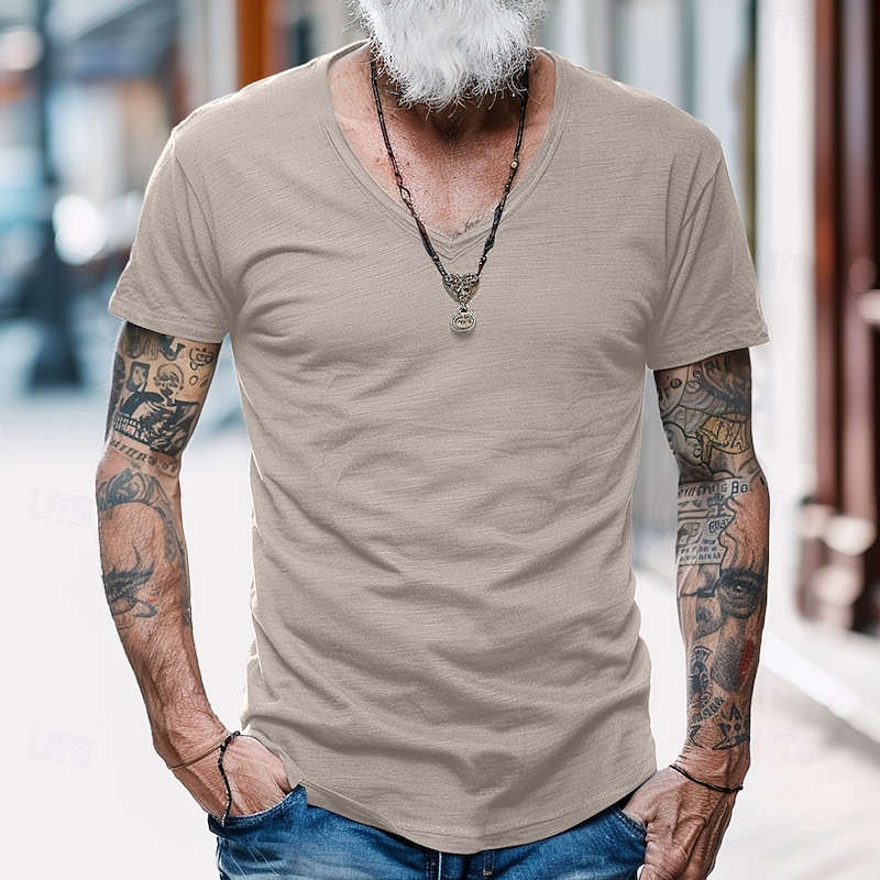 Men's T Shirt Moisture Wicking Shirts Bamboo T-shirt Short Sleeve V Neck Summer Plain Sports Basic Casual Soft Home Street Causal Army Green Navy Black Top Tee for Men3