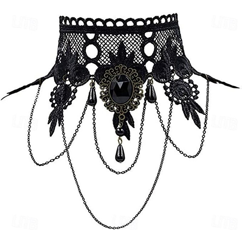 Choker Necklace Lace Tattoo Choker Punk Fashion Lolita Jewelry Vintage Gothic Style Lace Up Artificial Gemstones Lace Alloy Women's Girls' Costume Jewelry4