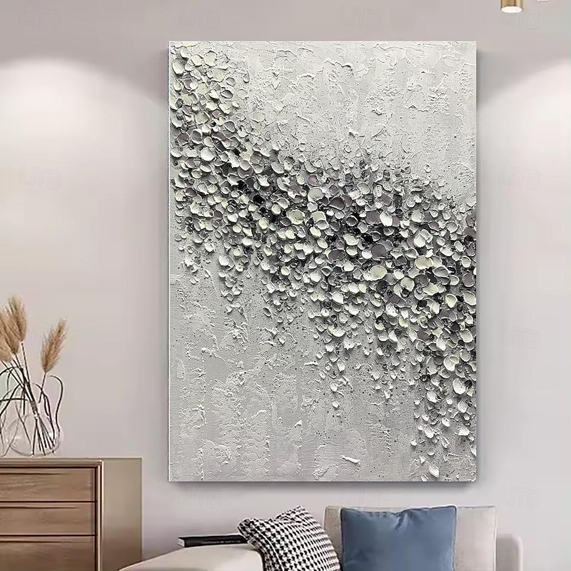 Handmade Oil Painting Canvas Wall Art Decoration Abstract 3D Palette Knife   Black and White Petal for Home Decor Rolled Frameless Unstretched Painting