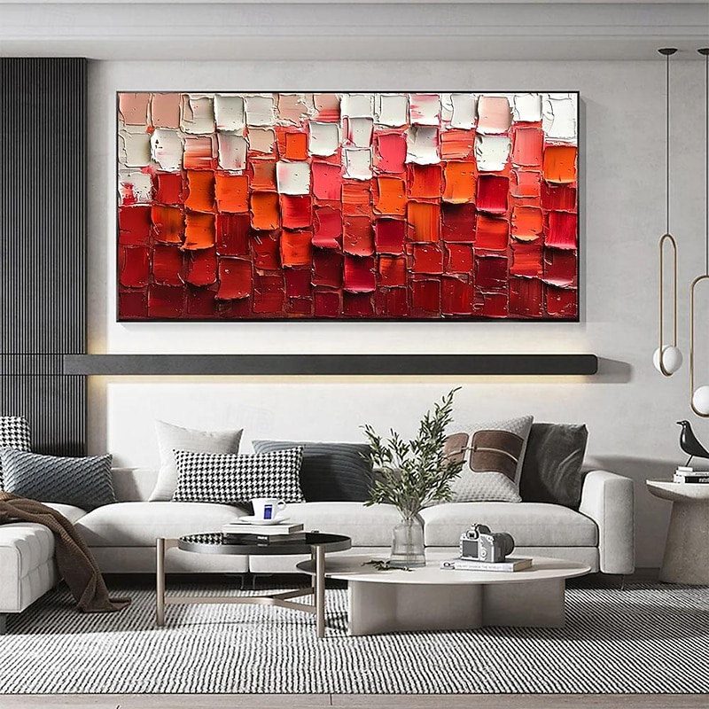 Hand Painted Abstract Red Oil Painting on Canvas Large Wall Art Original Textured Palette Knife Modern Trendy Minimalist Living Room Home Decor Unframed3