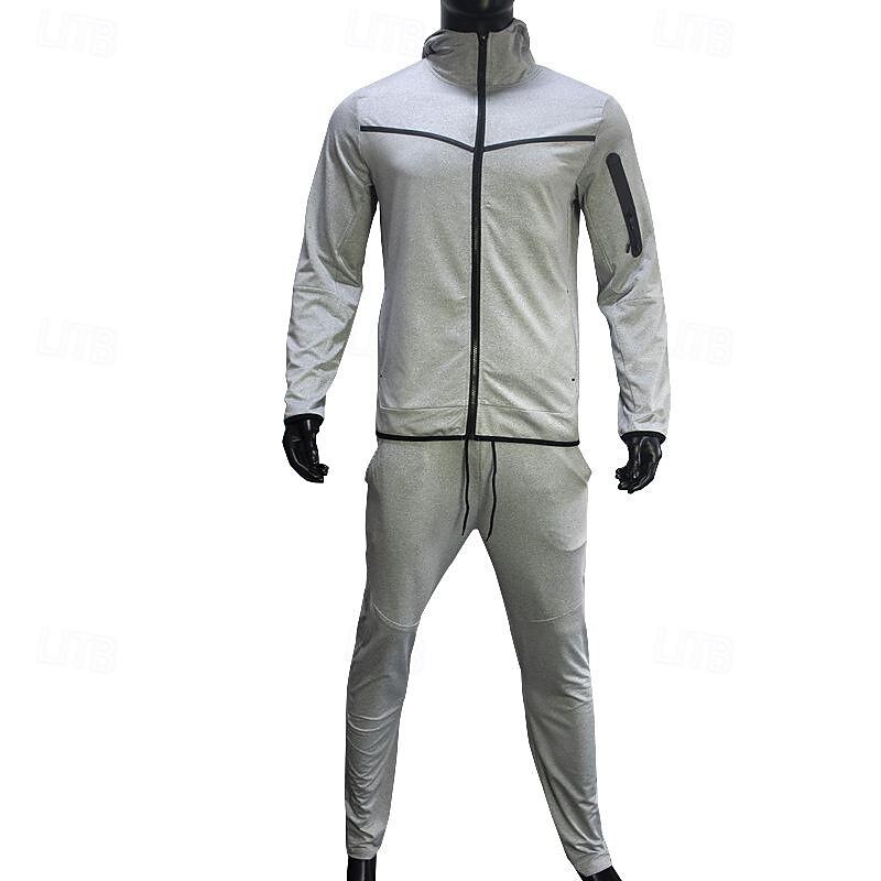Men's Tracksuit Jogging Suit Drawstring Pocket Color Block Athletic Clothing Set Spring Gray Black Black Gym Workout Jogging Running Soft Breathable Long Sleeve Sport Activewear Micro-elastic Regular4