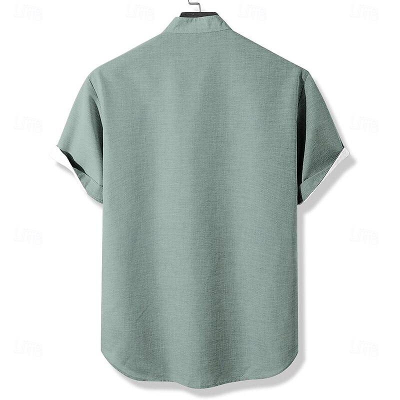 Men's Ethnic Shirt Button Up Shirt Short Sleeve Casual Tribal Holiday Summer Spring Stand Collar Buttons Print White Green Gray4