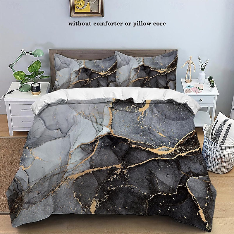 Nordic Marble Abstract Watercolor Pattern 3-Piece Down Duvet Cover Set for Hotels Bedrooms Guest Rooms and Hotels Comfortable Bedding Set