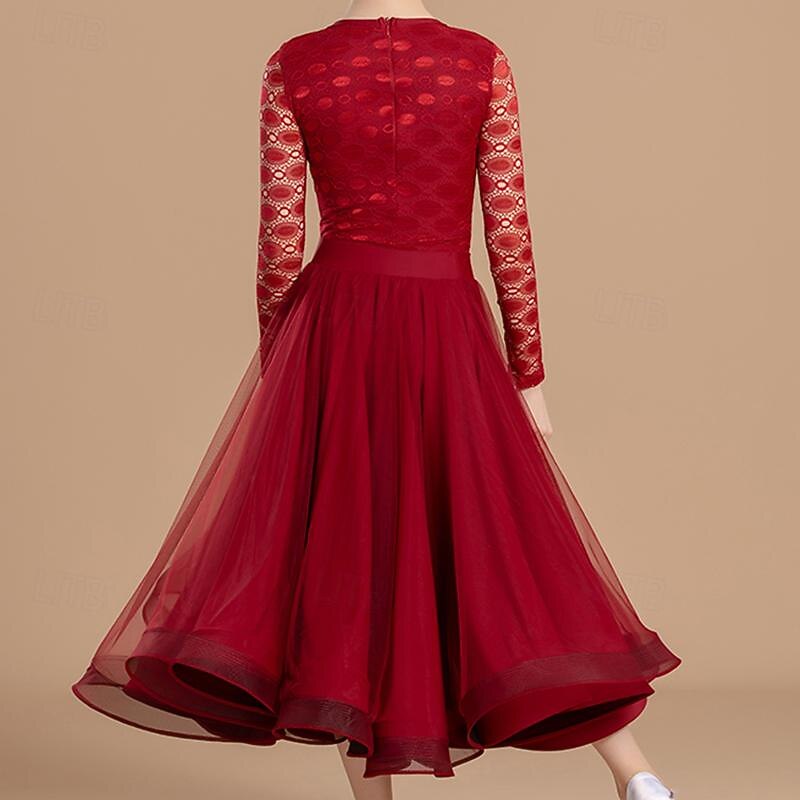 Ballroom Dance Skirts Lace Girls' Performance Training Long Sleeve Natural Tulle2