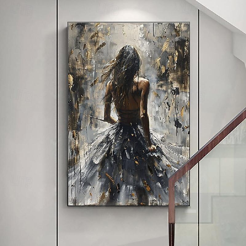 Angel Girl Oil Painting handmade Large Wall Art Abstract Black Figure nude oil painting handmade Wall Art Custom Painting for Bedroom Wall Decor Handmade Gift firgure oil painting on Canvas