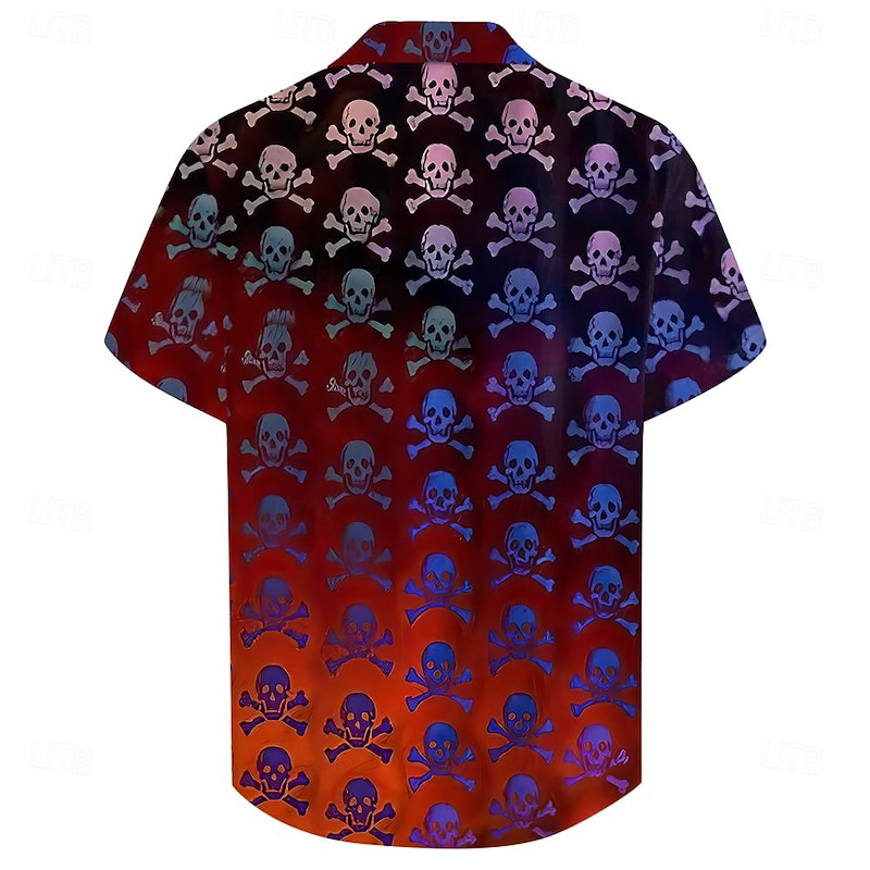 Halloween Men's Skull Halloween Costumes Shirt Button Up Shirt Short Sleeve Casual Vacation Daily Summer Turndown Collared Shirts Button Up 3D Print Red2