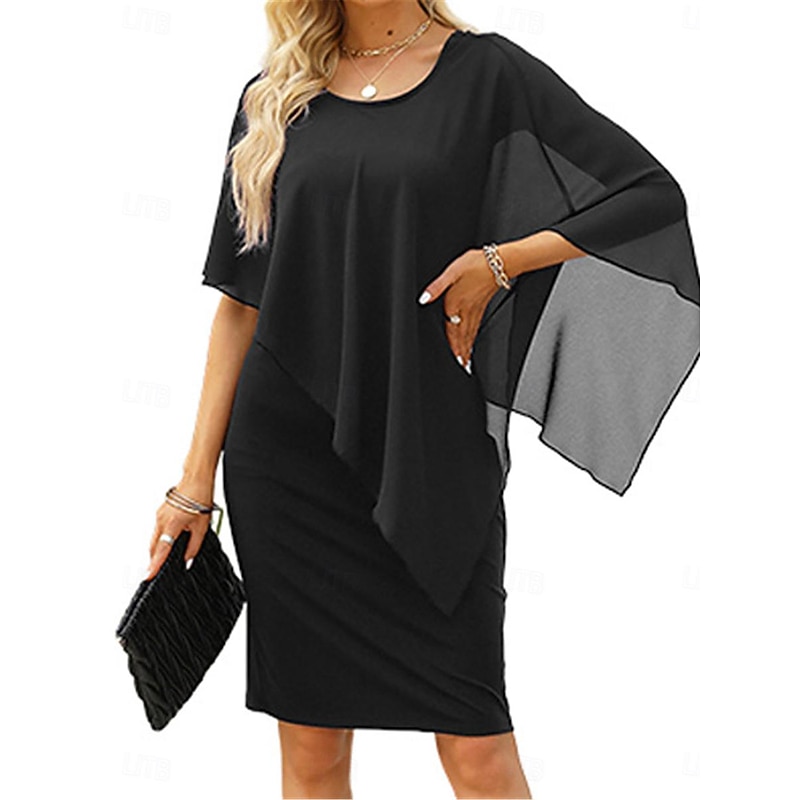 Women's Mini Dress Black Dress Cocktail Dress Chiffon Dress Formal Dress Elegant Formal Party Wedding Guest Work Regular Fit Long Sleeve Crew Neck Black Fall2
