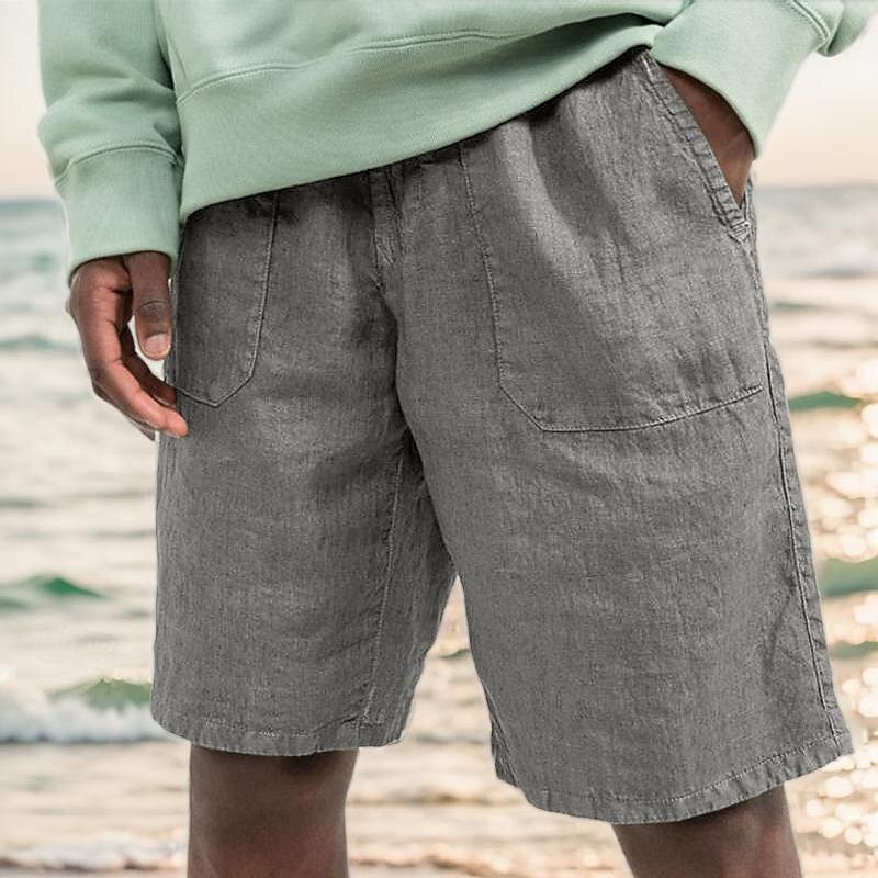 Men's Shorts Linen Shorts Summer Shorts Beach Shorts Pocket Drawstring Elastic Waist Plain Comfort Breathable Knee Length Casual Daily Holiday Fashion Classic Style Black White4
