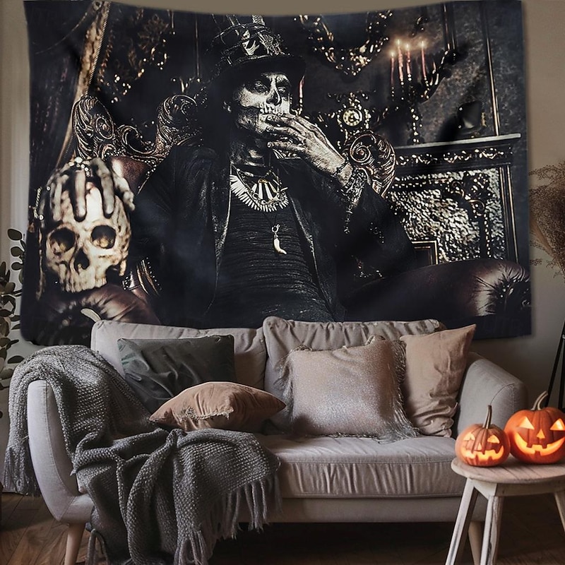 Halloween Decorations Tapestry Jack O Lantern Pumpkin Decor Wall Art Large Hanging Tapestry Mural Decor Photograph Backdrop Blanket Curtain Home Bedroom Living Room Skull Skeleton Bat Graveyard4