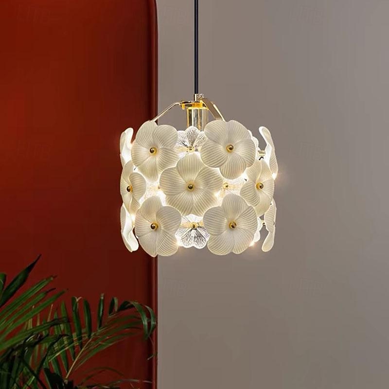Pendant Light  French Style Romantic Flower Lamp Body Crystal/Glass Lampshade Hanging Light 80in Adjustable Pendant Wire Lighting Fixtures High Ceiling for Bedroom Living Room Pendant Lamp2