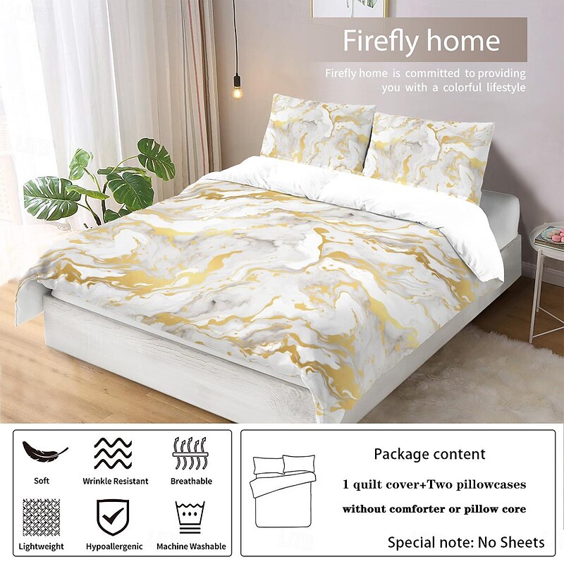 Abstract Marble Textured Duvet Cover Set - Includes Duvet Cover and Pillowcases - Elegant and Modern Design - Soft and Comfortable Fabric - Perfect for Adding a Touch of Luxury to Your Bedroom Decor - Easy to Clean and Maintain4