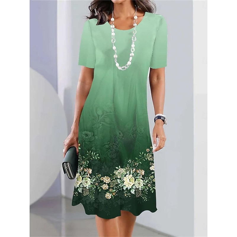 Women's Casual Dress Floral Print Crew Neck Midi Dress Stylish Casual Daily Vacation Short Sleeve Summer2