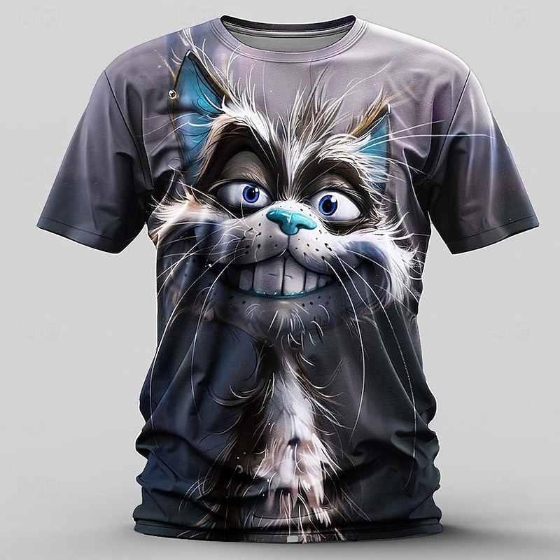 Men's Graphic Cat T Shirt Short Sleeve T shirt 3D Print Crew Neck Shirt Retro Vintage Casual Street Style Sports Outdoor Holiday Going out Purple Gray Spring & Summer Clothing Apparel S M L XL 2XL 3XL4