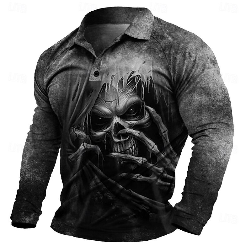 Day of the Dead Men's Grim Reaper Polo Shirts Short Sleeve Polo Shirts Turndown Sportswear Abstract Casual Street Daily Holiday Beach 3D Print Spring & Summer Black Red Blue