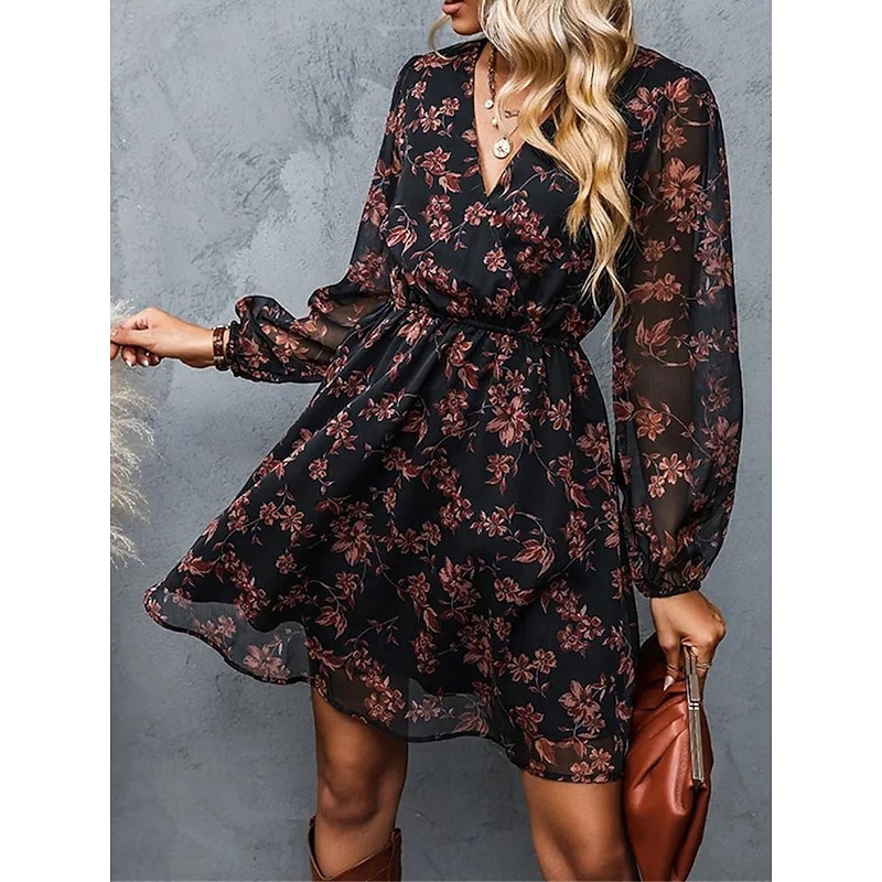 Women's Casual Dress Formal Dress Floral Print V Neck Mini Dress Stylish Casual Daily Date Long Sleeve Summer 21