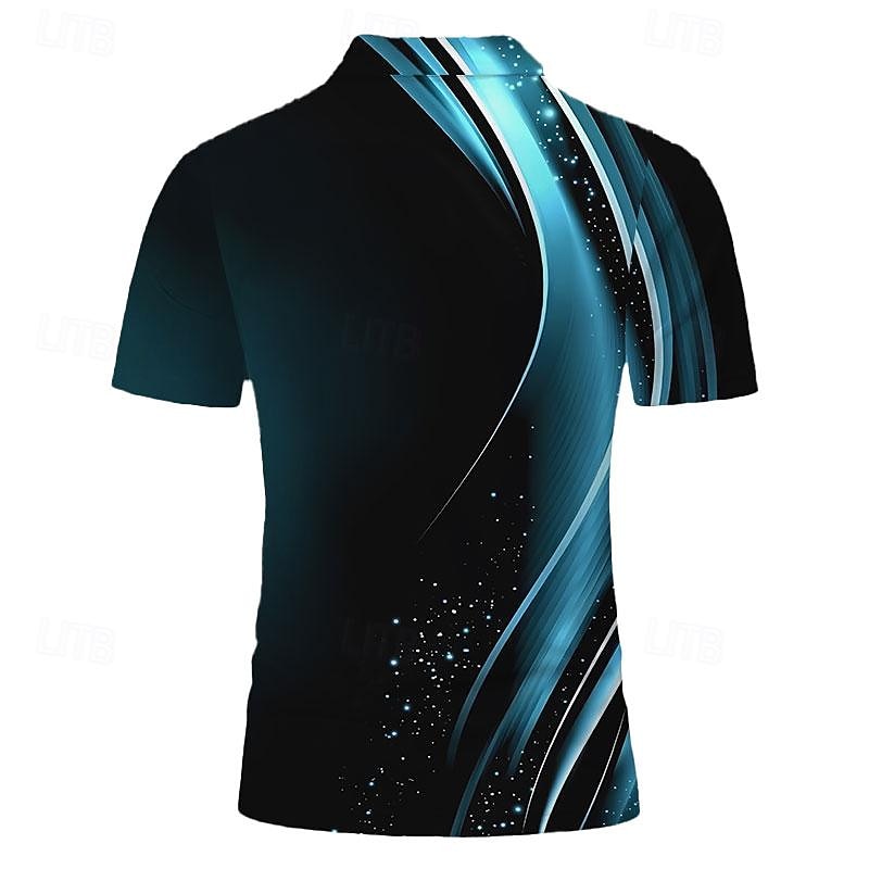 Men's Geometric Zip Polo Shirts Golf Shirt Short Sleeve Polo Shirts Collared Shirts Business Casual Vacation Wear Formal Wear Festival Wear 3D Print Quarter Zip Polo Wine Blue3
