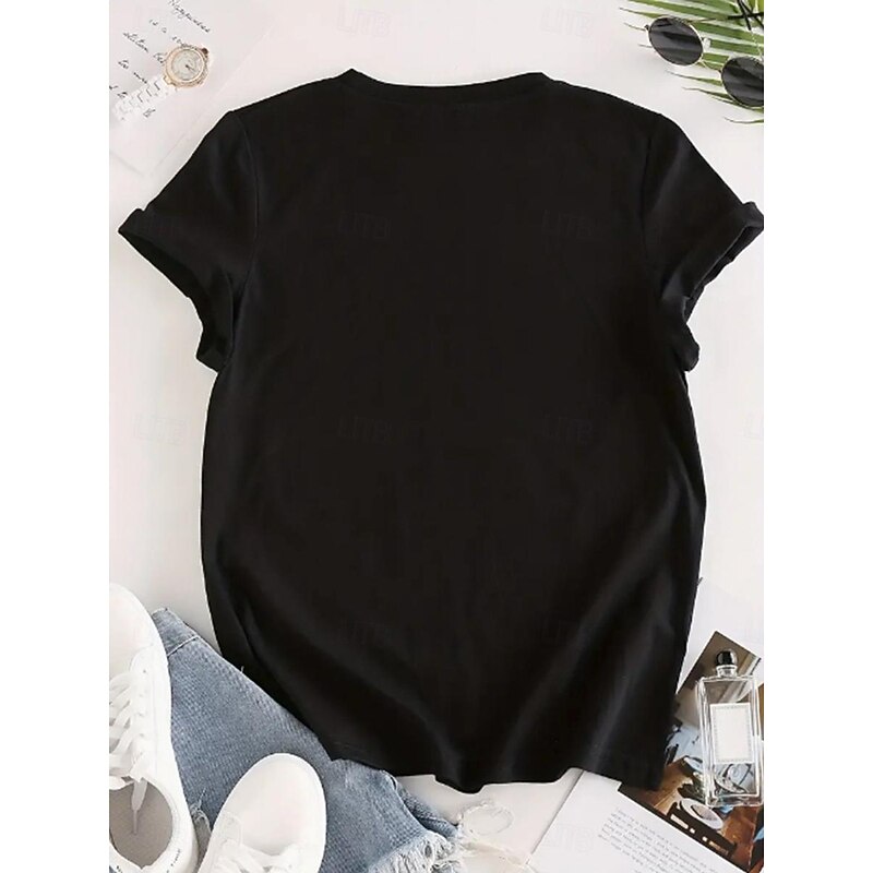 Women's T shirt Tee 100% Cotton Owl Daily Casual Short Sleeve Black Summer3