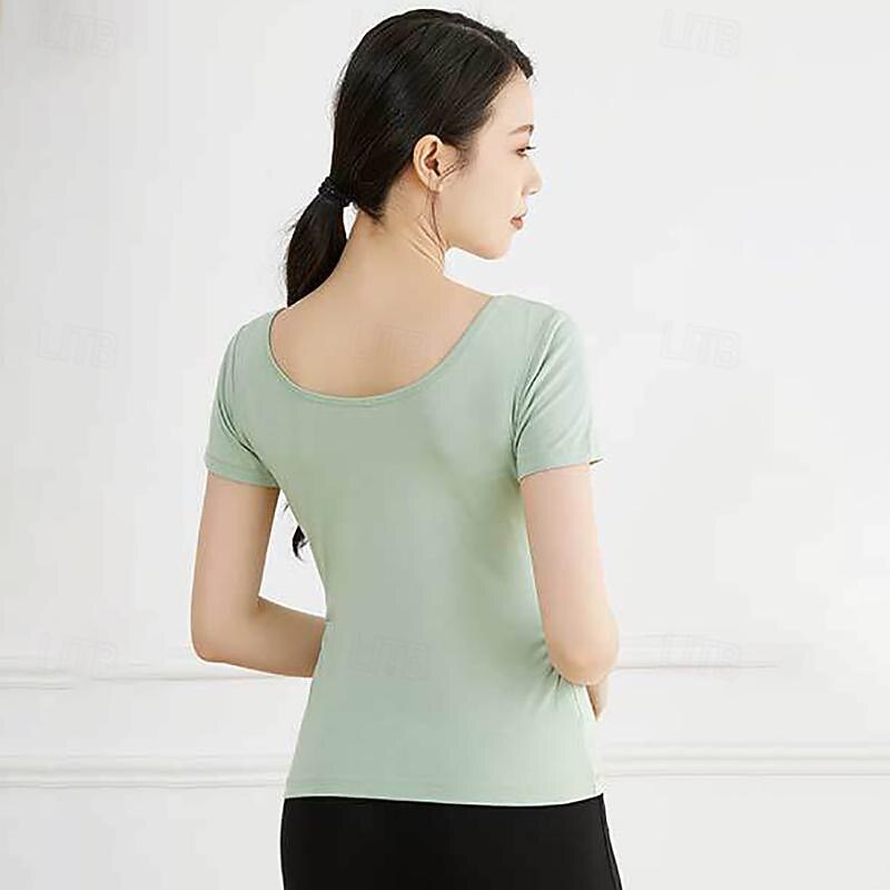 Activewear Top Pure Color Splicing Women's Performance Training Short Sleeve High Polyester2