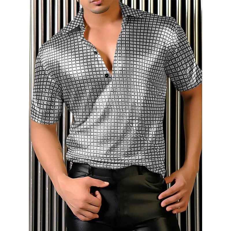 Men's Polo Golf Shirt Street Club Lapel Classic Short Sleeve Solid Color Sequins Glitter Summer Spring &  Fall Silver Gold Rose Red Polo4