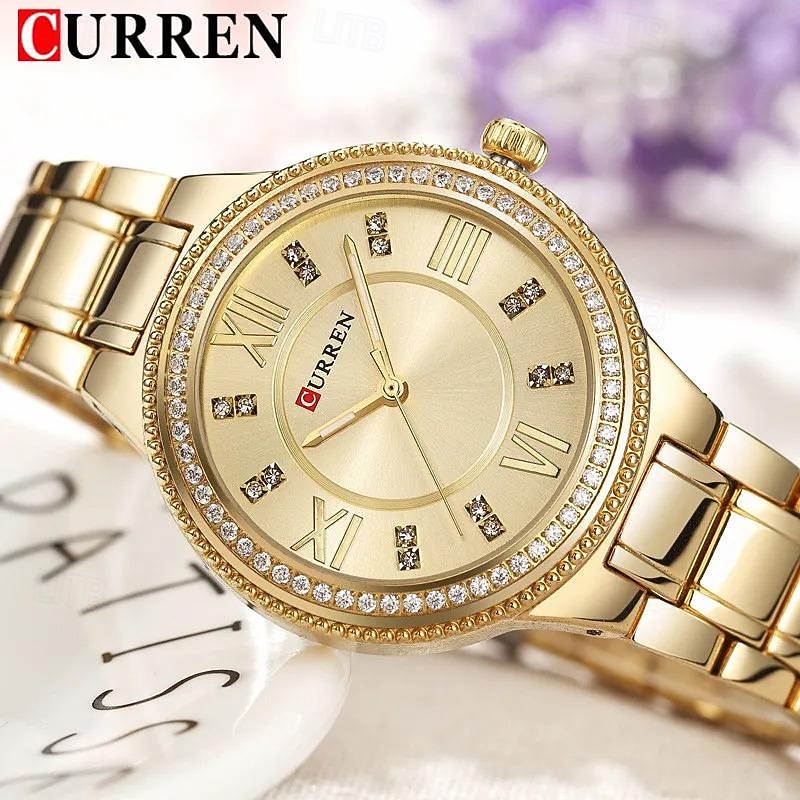 CURREN Women Quartz Watch Creative Minimalist Fashion Wristwatch Waterproof Decoration Stainless Steel Watch