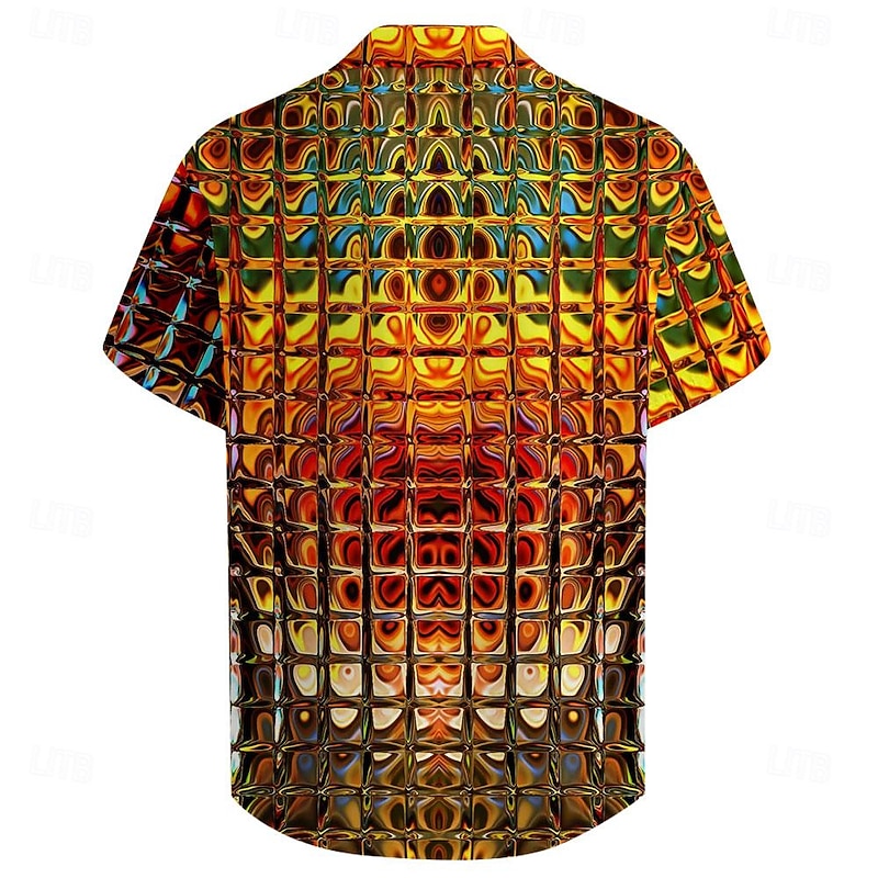 Men's Gradient Metallic Shirt Button Up Shirt Short Sleeve Vintage Casual Vacation Party Evening Wear Daily Summer Turndown Button Up 3D Print Yellow Gold Green4