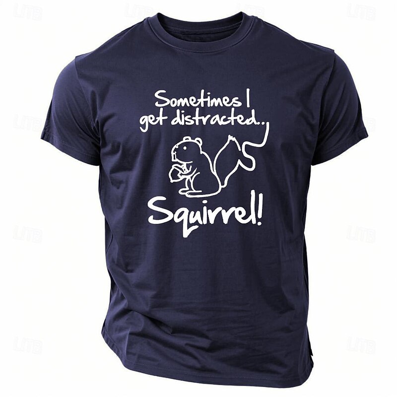 Men's T-Shirt - Funny Graphic Short Sleeve - Sometimes I Get Distracted Squirrel Humor - Main Image
