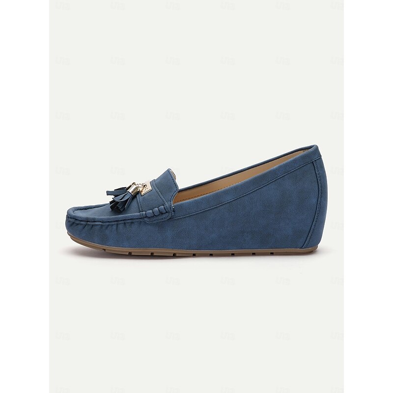 Women's Blue Suede Loafers with Tassels – Comfortable Slip-On Moccasins for Casual and Everyday Wear2