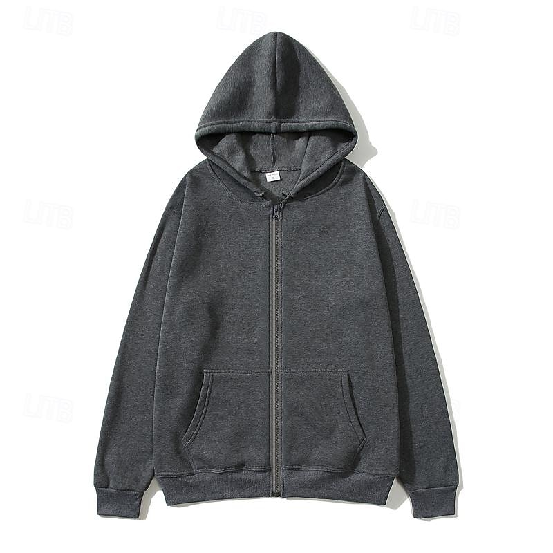 Men's Full Zip Hoodie Zip Up Hoodie Black White Light Grey Dark Gray Hooded Plain Zip Up Pocket Sports & Outdoor Daily Holiday Polyester Streetwear Basic Casual Spring &  Fall Clothing Apparel Hoodies2