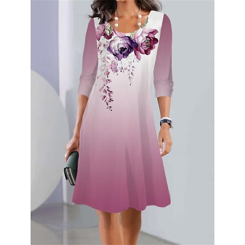 Women's Casual Dress Floral Print Crew Neck Mini Dress Stylish Casual Daily Date Long Sleeve Summer3