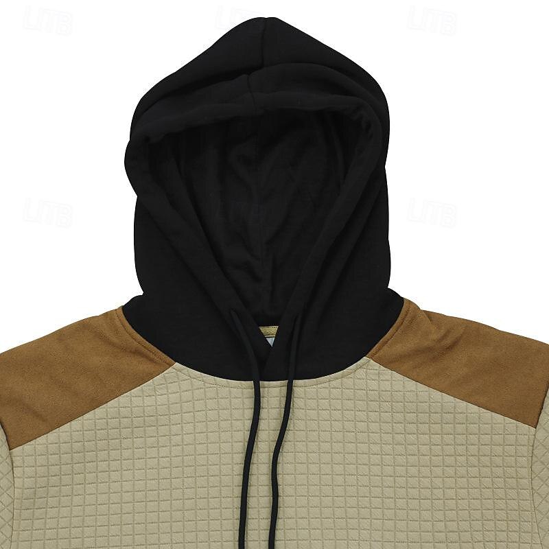 Men's Hoodie Waffle Hoodies Apricot Black Army Green Light Grey Hooded Color Block Patchwork Ribbed Textured Sports & Outdoor Daily Holiday Streetwear Basic Casual Spring & Fall Clothing Apparel 9
