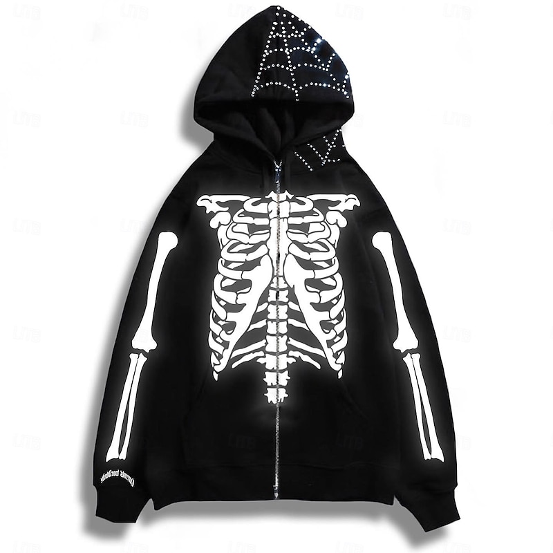 Halloween Skeleton Skull Hoodie Outerwear Zip-Up Hoodie Skull For Men's Women's Adults' Halloween Carnival 3D Print Party Casual Daily3