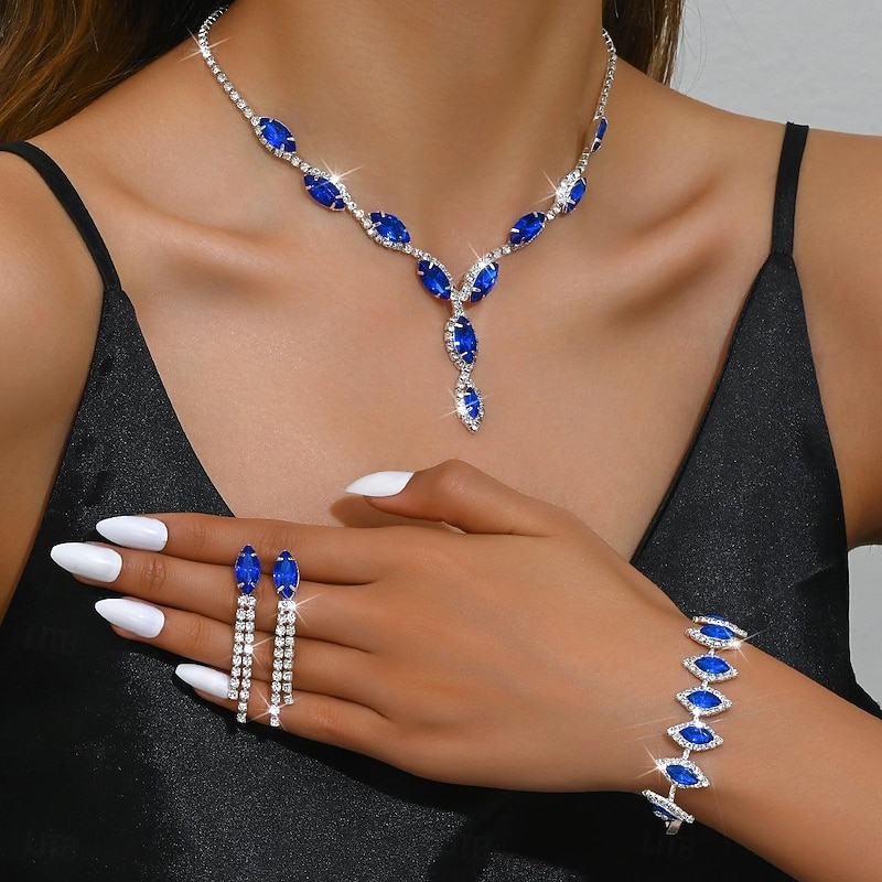 Jewelry Set 4pcs Rhinestone Alloy Earrings Necklace Bracelets Women's Elegant Vintage Fashion Geometrical Geometric Jewelry Set For Wedding Party Anniversary2